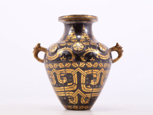 A Wonderful Bronze Gold& Silver-Inlaid 'Dragon' Vase