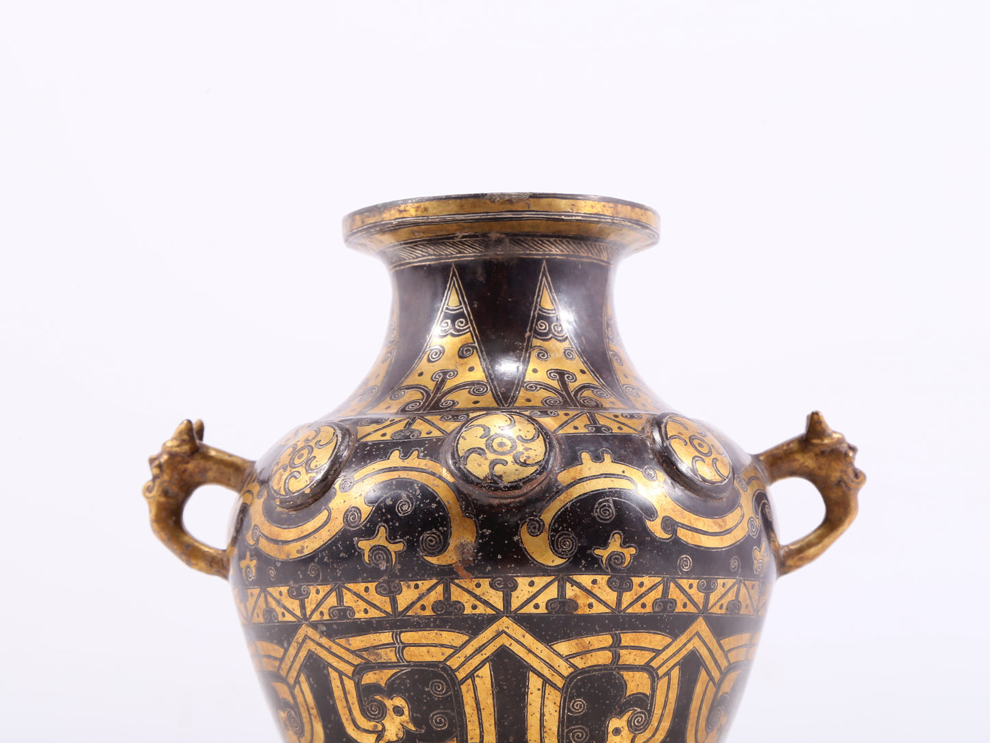 A Wonderful Bronze Gold& Silver-Inlaid 'Dragon' Vase
