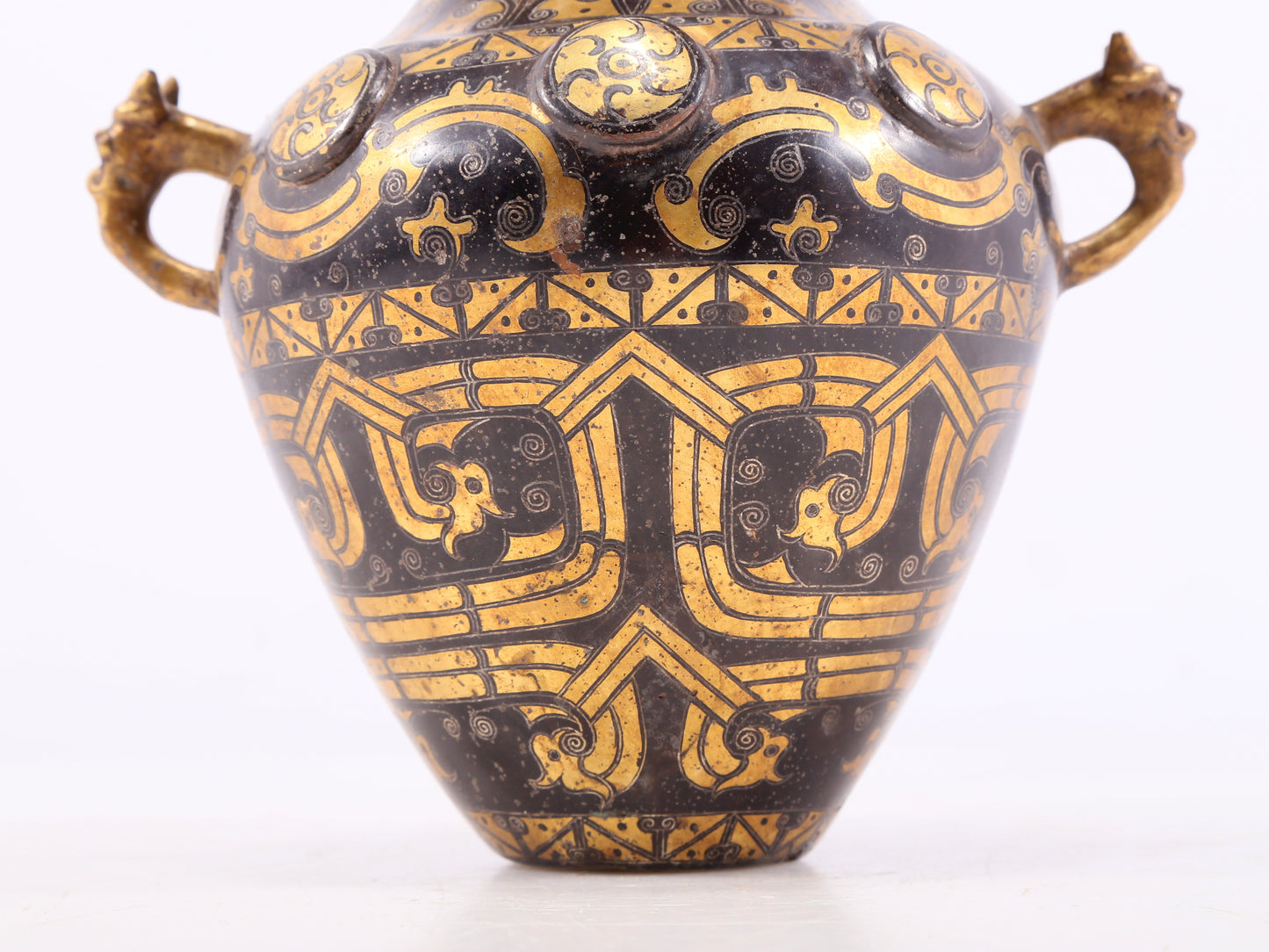 A Wonderful Bronze Gold& Silver-Inlaid 'Dragon' Vase