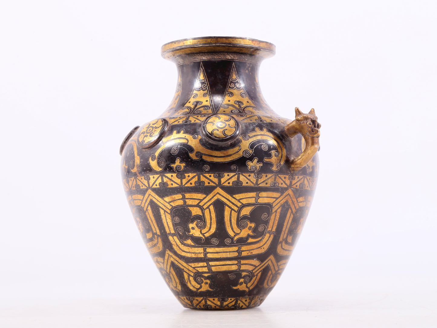 A Wonderful Bronze Gold& Silver-Inlaid 'Dragon' Vase