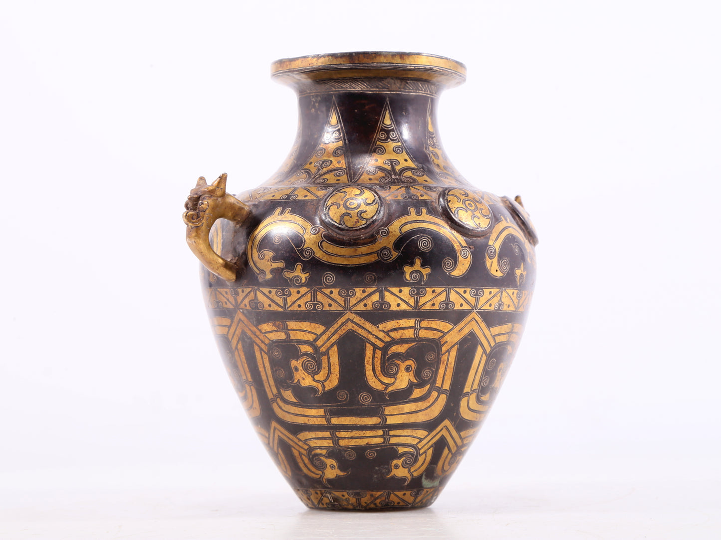 A Wonderful Bronze Gold& Silver-Inlaid 'Dragon' Vase