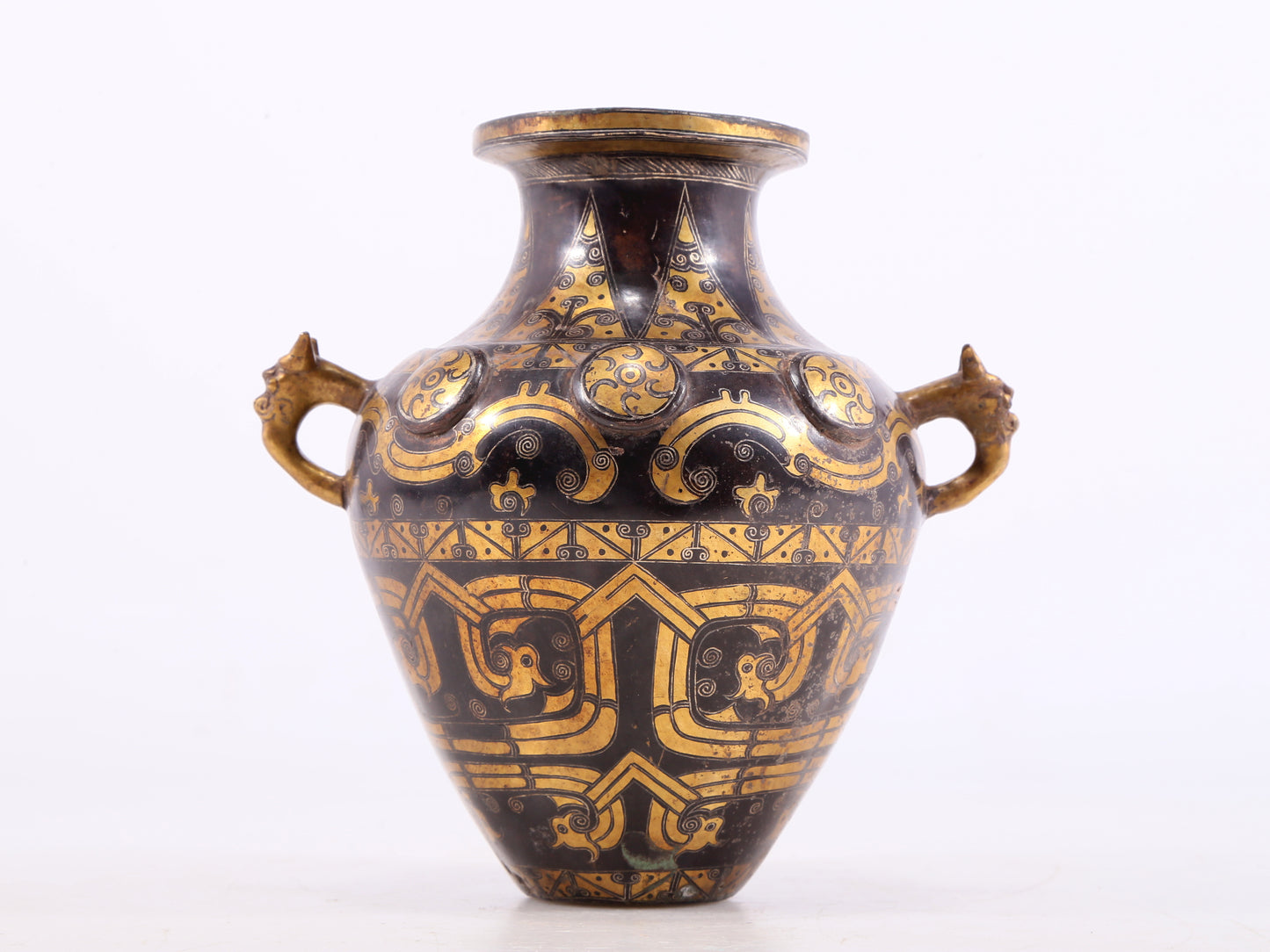 A Wonderful Bronze Gold& Silver-Inlaid 'Dragon' Vase