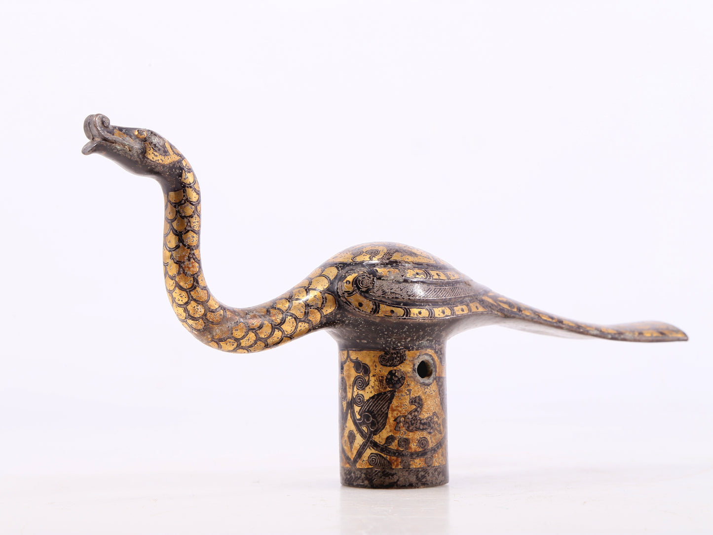 An Archaic Bronze Gold& Silver-Inlaid 'Mythical Bird' Handle