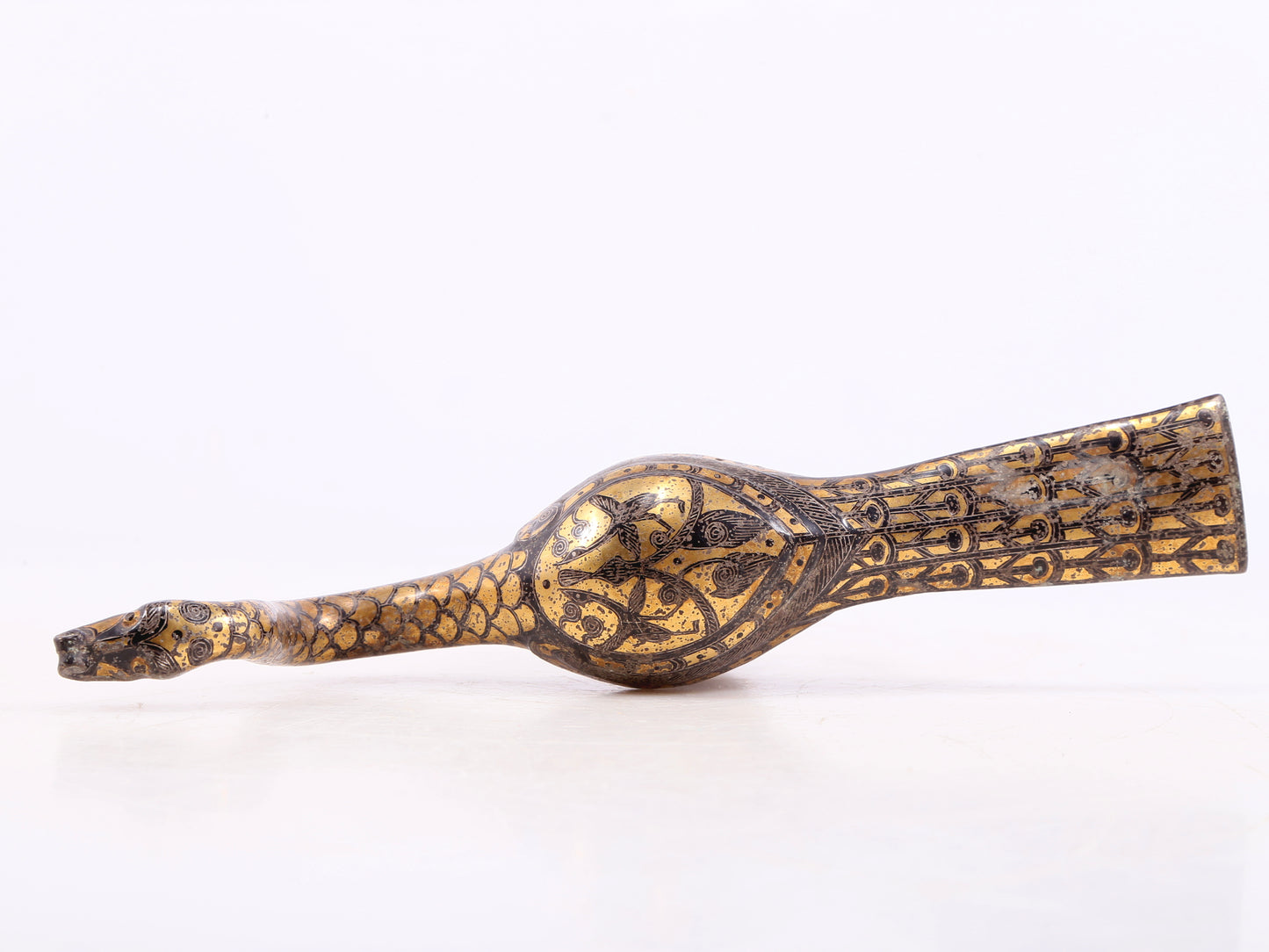 An Archaic Bronze Gold& Silver-Inlaid 'Mythical Bird' Handle