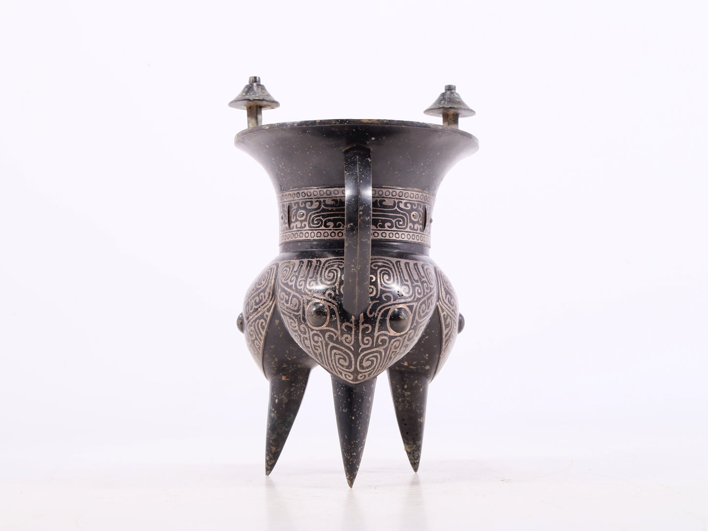 A Marvelous Bronze Gold& Silver-Mounted 'Animal Mask' Tripod Cup