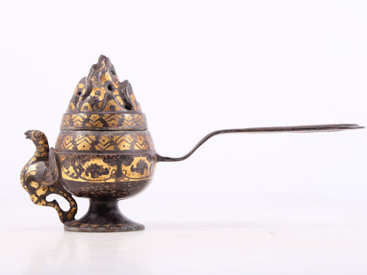 An exquisite bronze censer with gold and silver phoenix and floral patterns