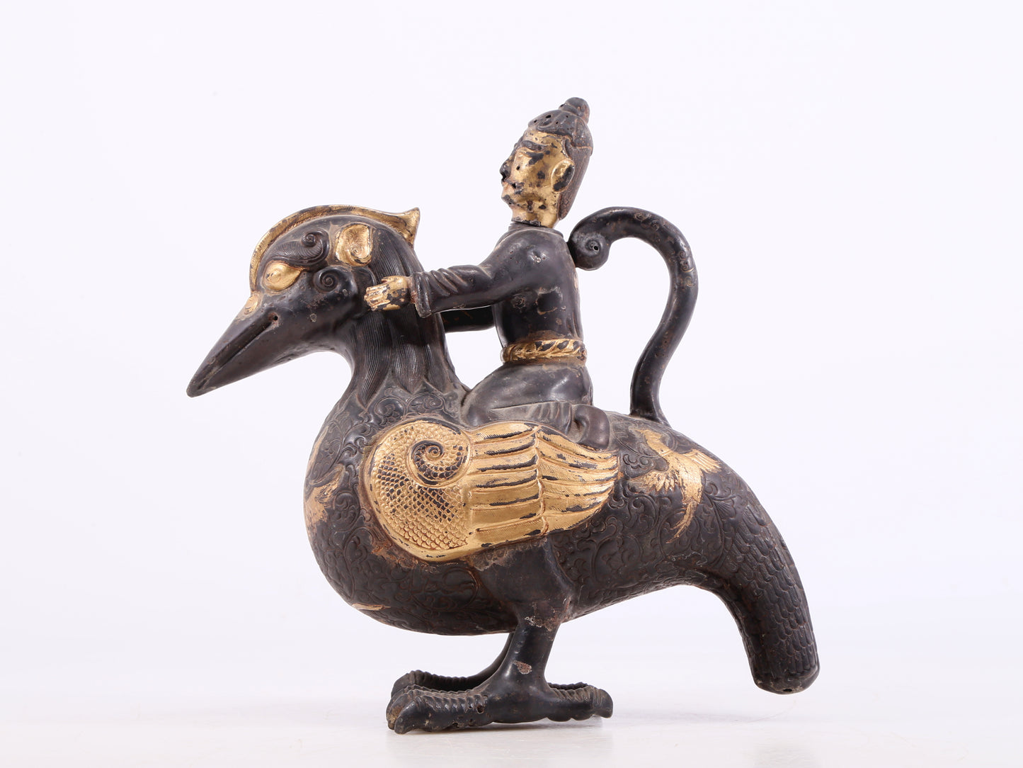 An exquisite gilt bronze duck-shaped ewer