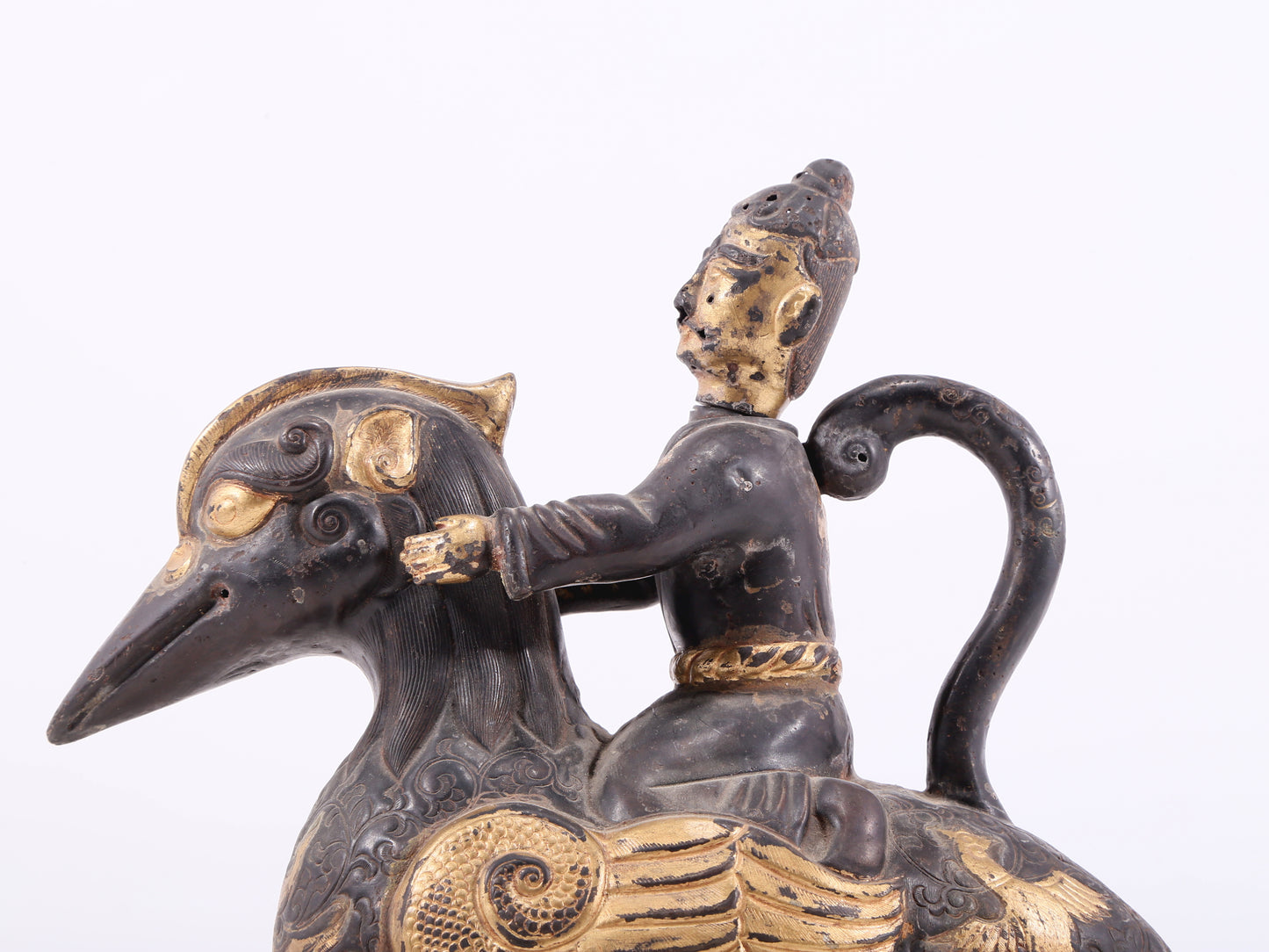 An exquisite gilt bronze duck-shaped ewer