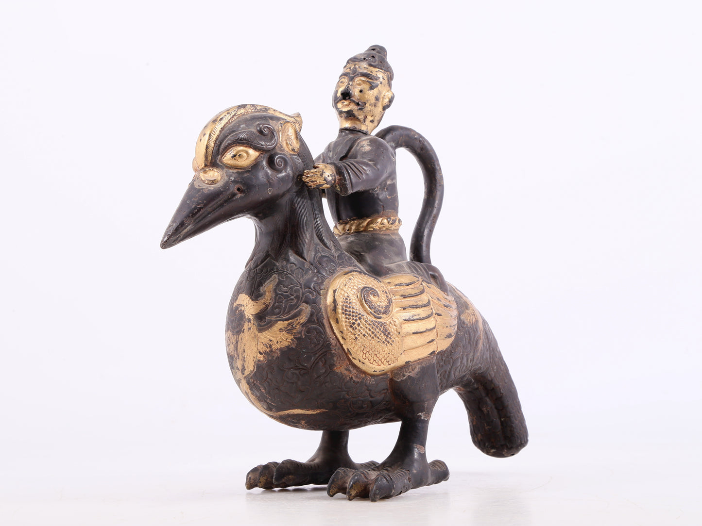 An exquisite gilt bronze duck-shaped ewer