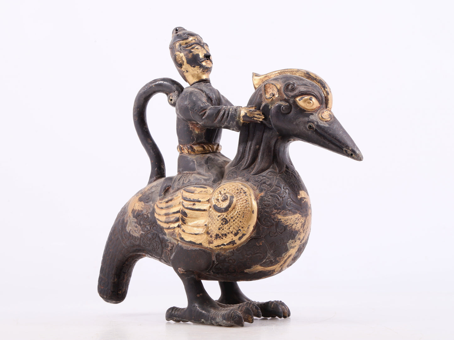 An exquisite gilt bronze duck-shaped ewer