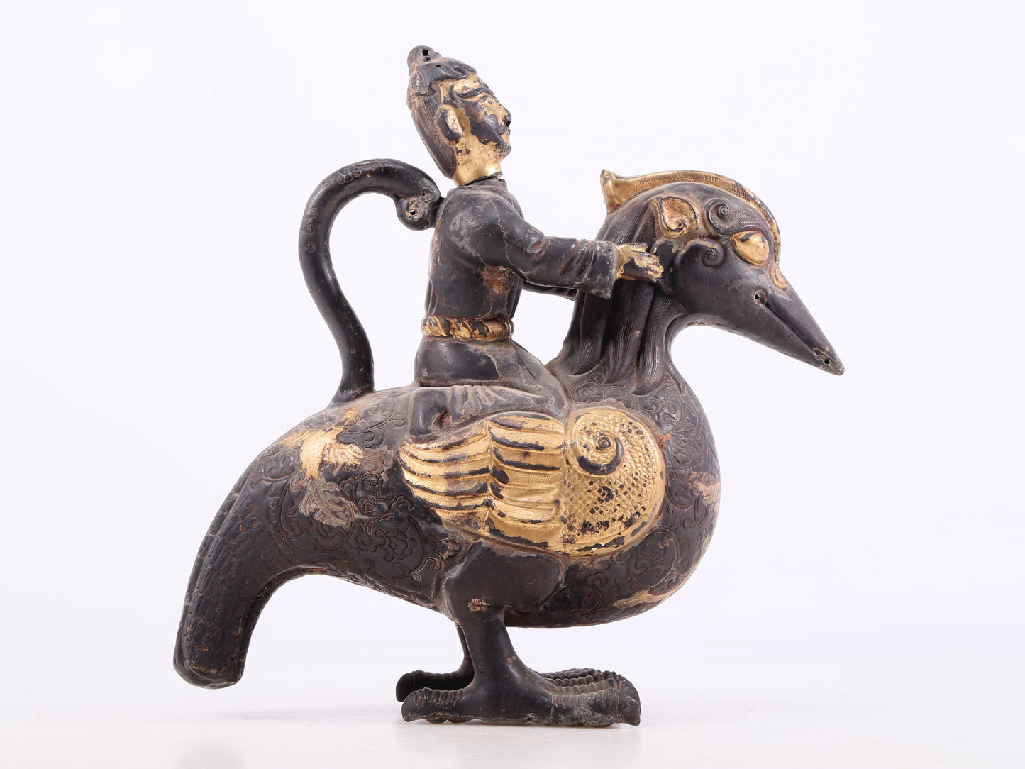 An exquisite gilt bronze duck-shaped ewer