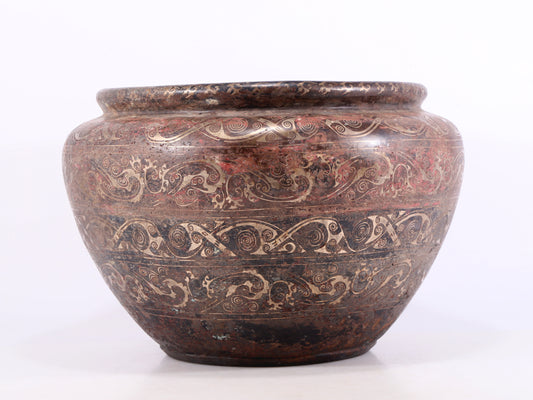 An exquisite bronze inlaid silver basin with floral patterns