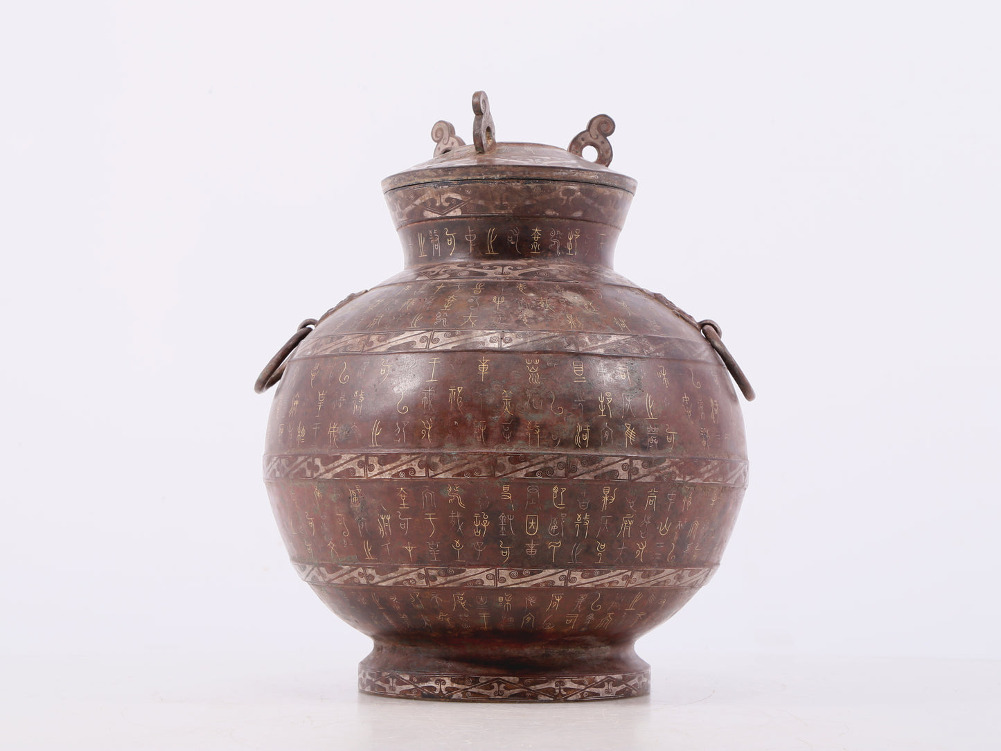 A Wonderful Bronze Gold& Silver-Inlaid 'Mythical Bird' Beast-Handled Vase And Cover
