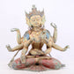 A solemn bronze painted eight-armed Guanyin statue