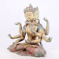 A solemn bronze painted eight-armed Guanyin statue