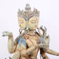 A solemn bronze painted eight-armed Guanyin statue