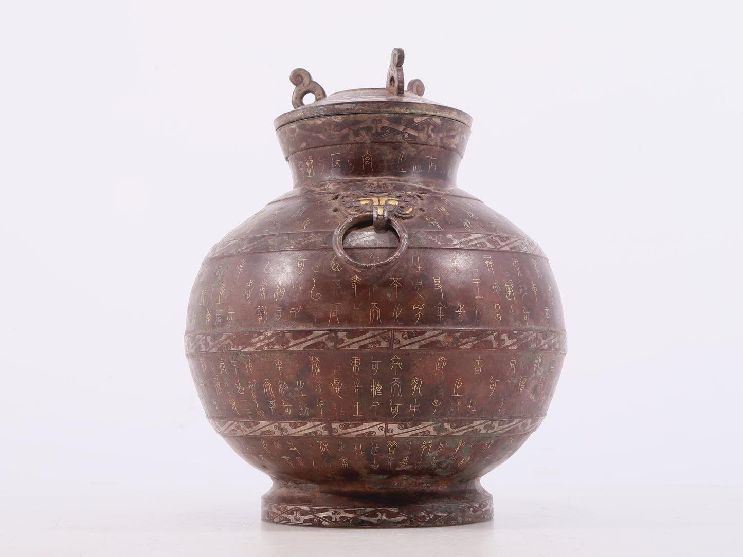 A Wonderful Bronze Gold& Silver-Inlaid 'Mythical Bird' Beast-Handled Vase And Cover