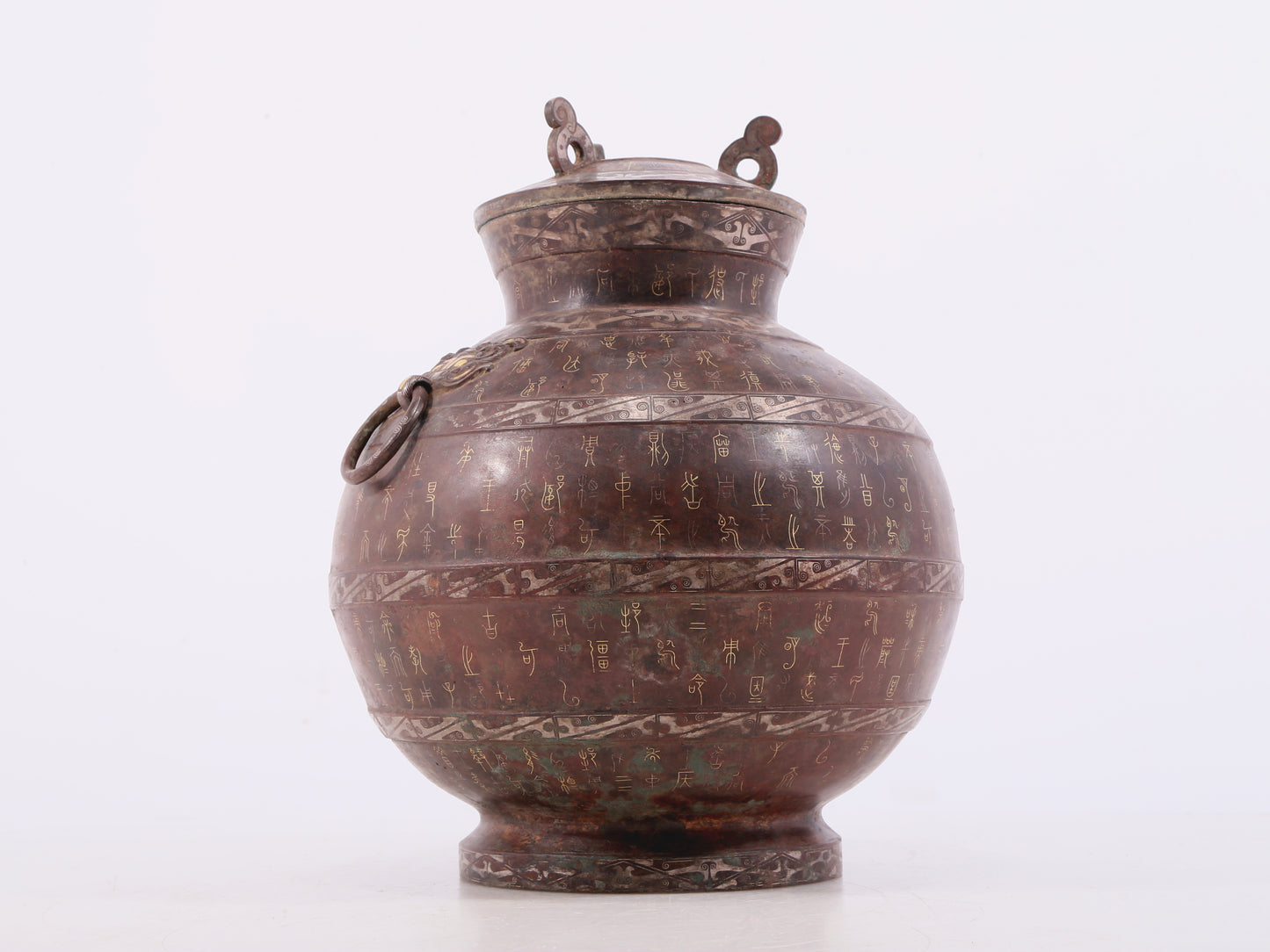 A Wonderful Bronze Gold& Silver-Inlaid 'Mythical Bird' Beast-Handled Vase And Cover