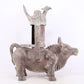 An exquisite bronze inlaid silver bull-shaped palace lantern