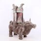 An exquisite bronze inlaid silver bull-shaped palace lantern