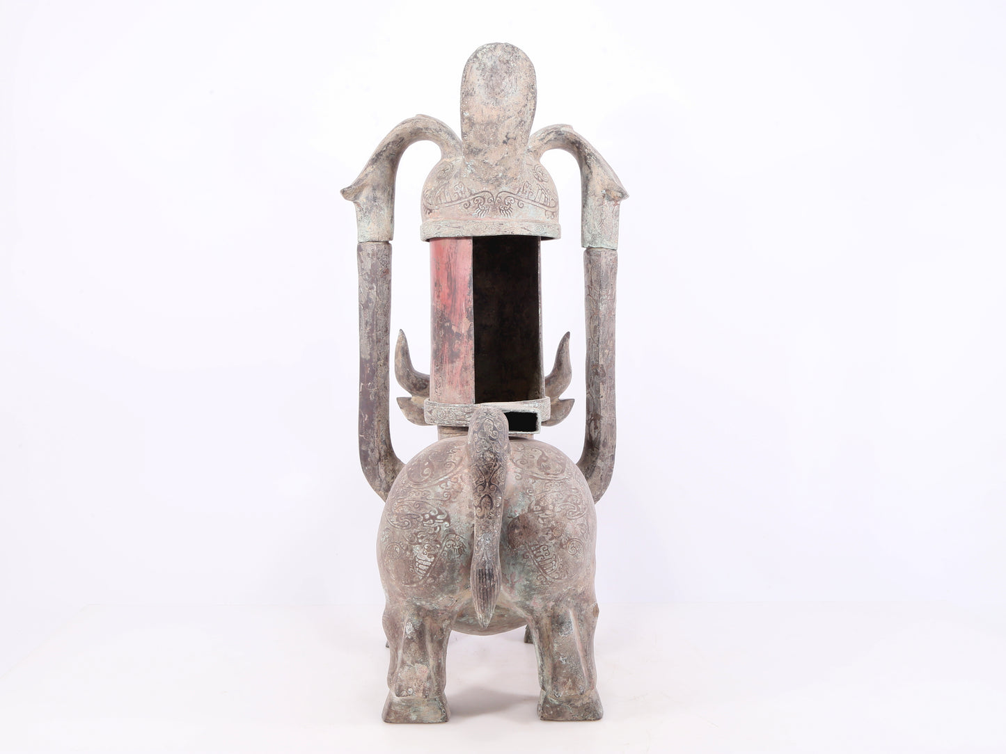 An exquisite bronze inlaid silver bull-shaped palace lantern