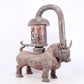 An exquisite bronze inlaid silver bull-shaped palace lantern