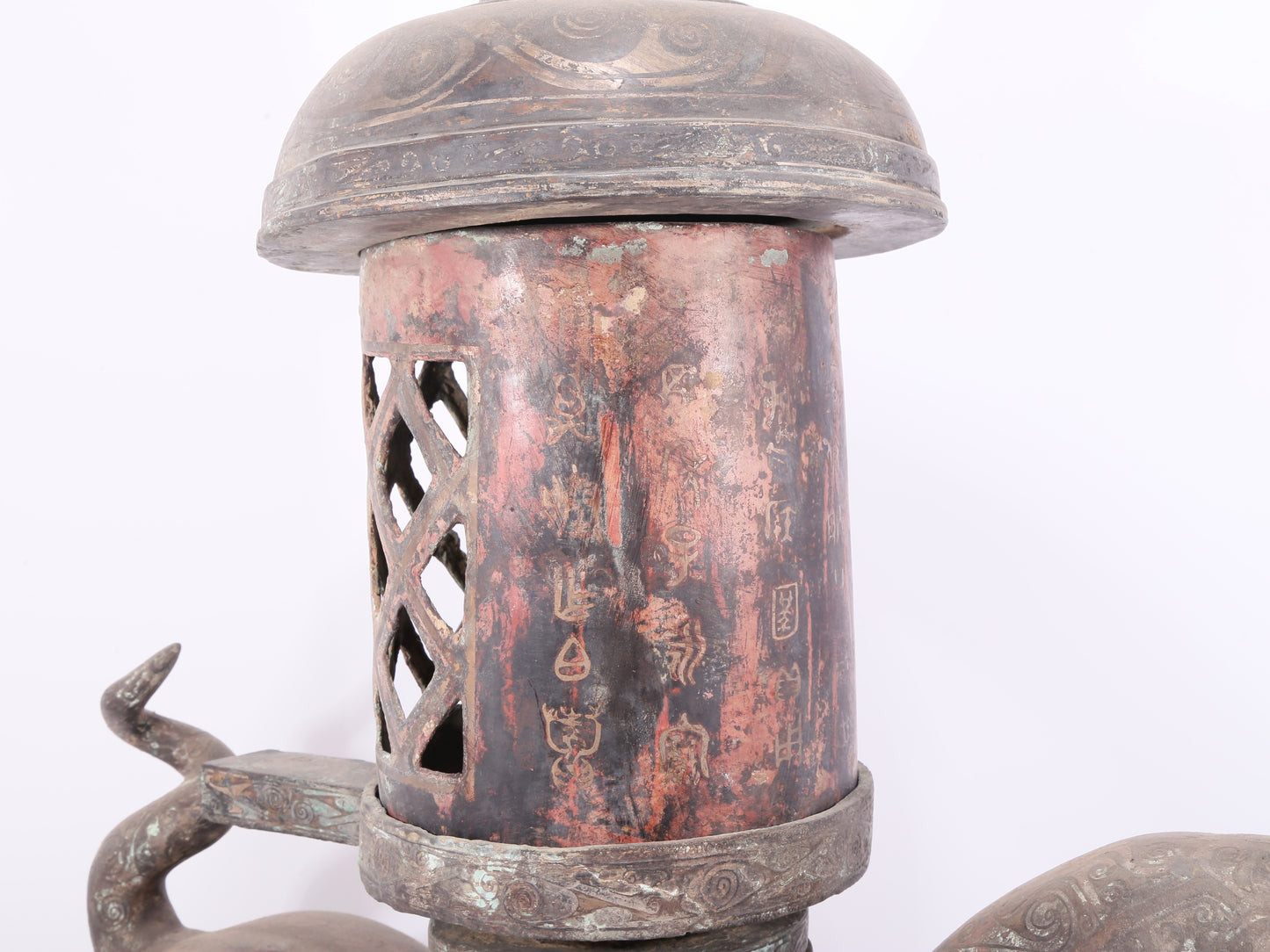 An exquisite bronze inlaid silver bull-shaped palace lantern