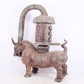 An exquisite bronze inlaid silver bull-shaped palace lantern