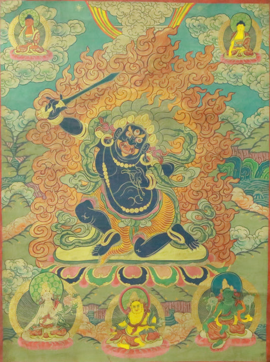 An Exquiste Painted Gold Vajra Thangka