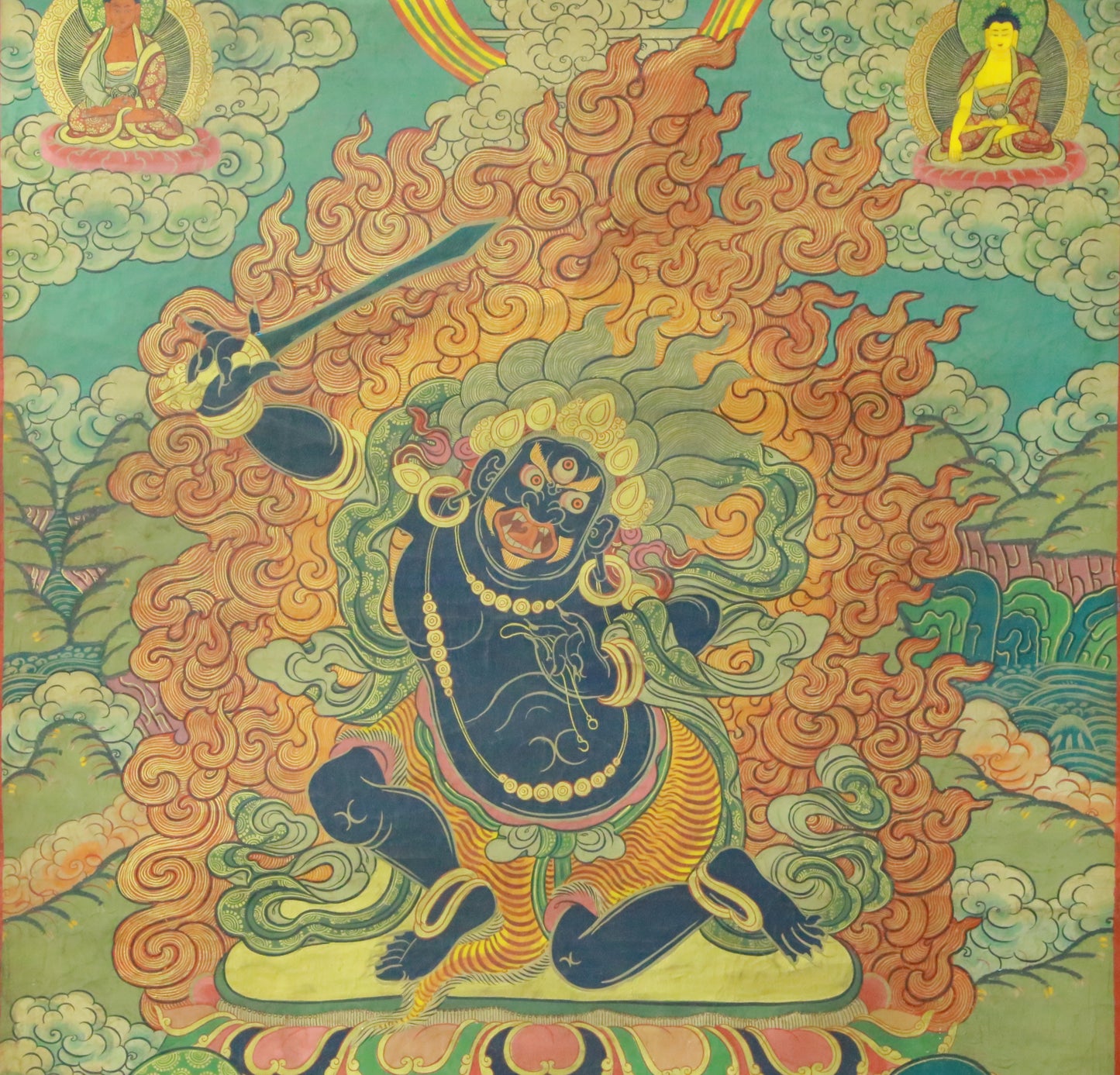 An Exquiste Painted Gold Vajra Thangka