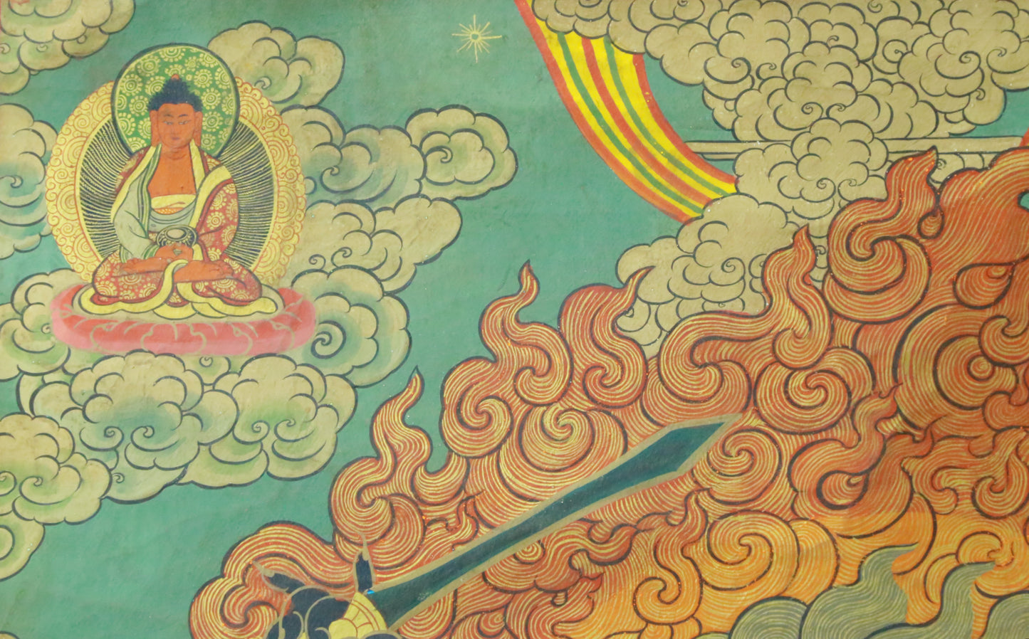 An Exquiste Painted Gold Vajra Thangka