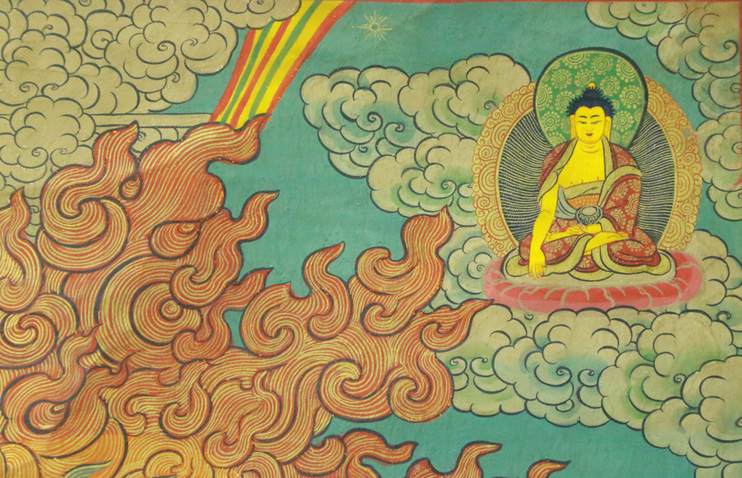 An Exquiste Painted Gold Vajra Thangka