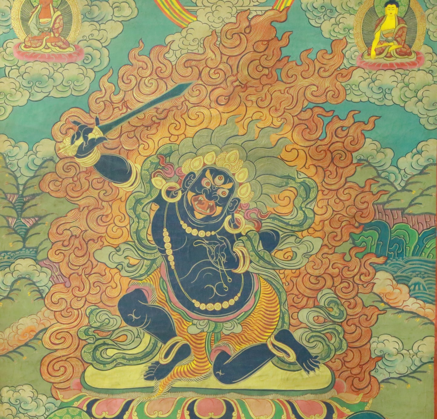 An Exquiste Painted Gold Vajra Thangka