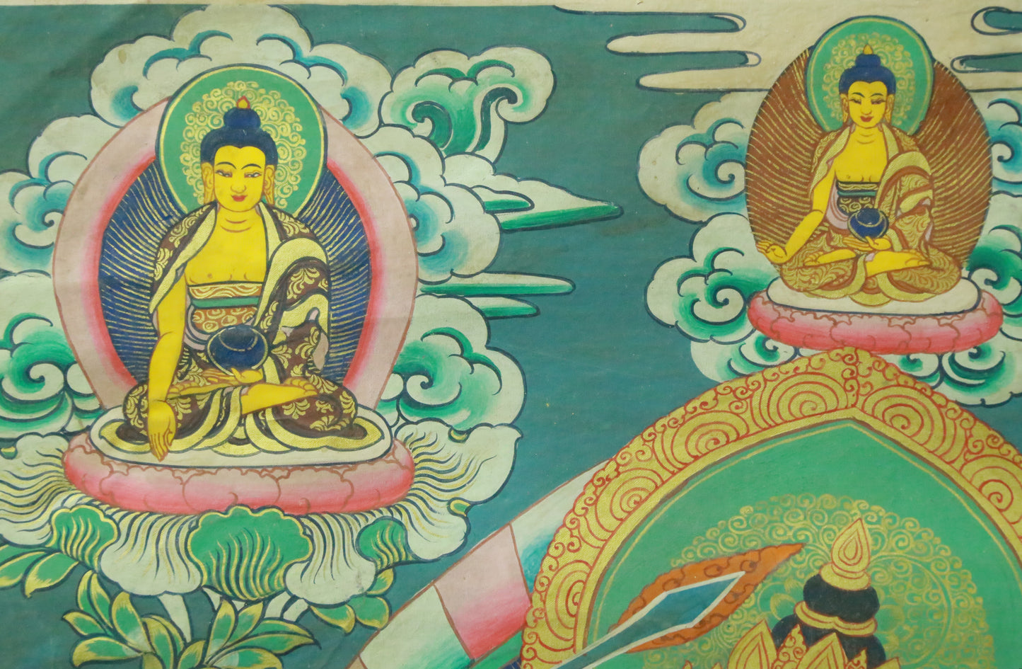 An Exquiste Painted Gold Manjusri Thangka