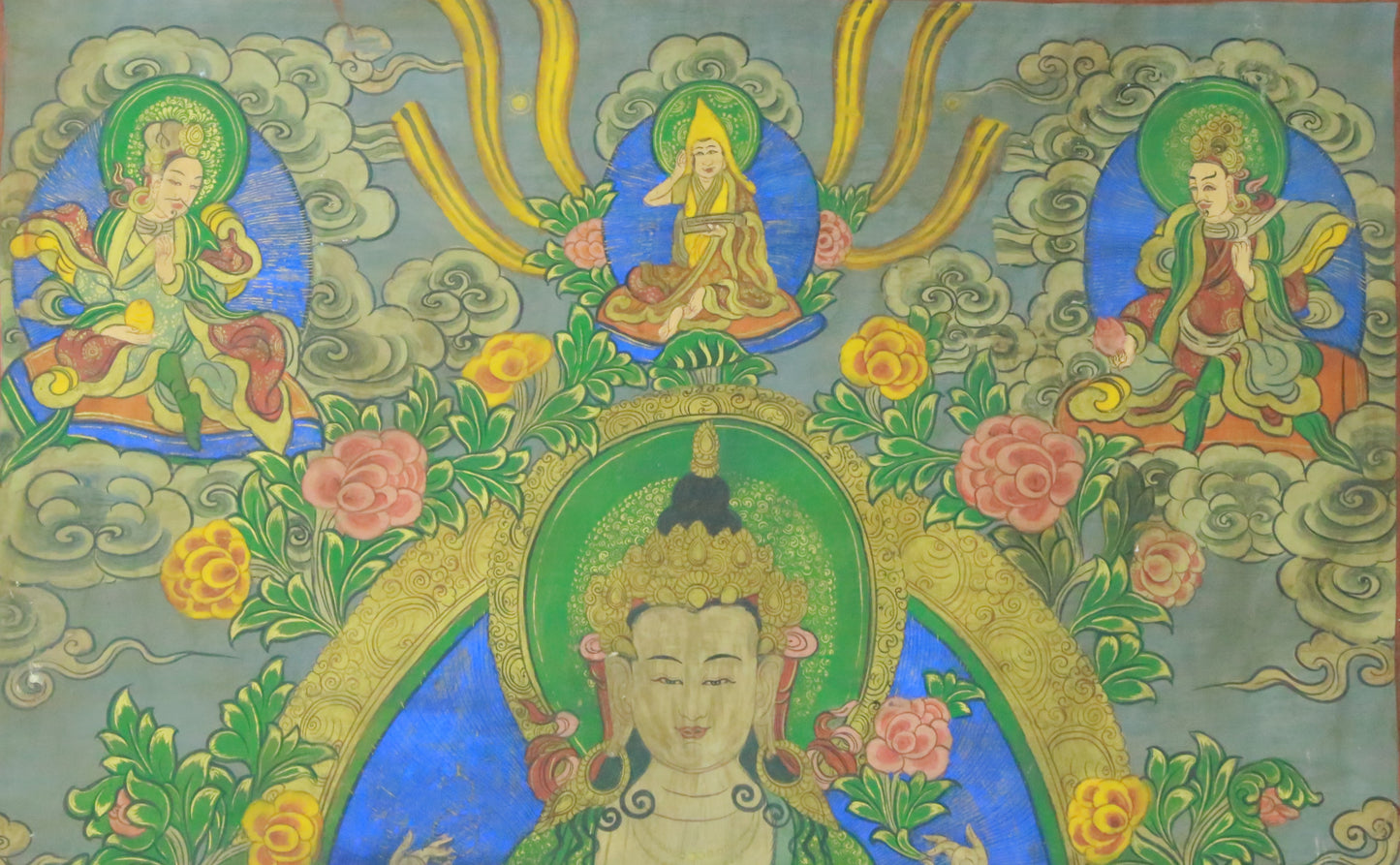 An Exquiste Painted Gold Four-Armed Avalokiteshvara Thangka