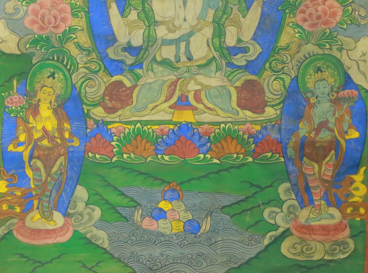 An Exquiste Painted Gold Four-Armed Avalokiteshvara Thangka