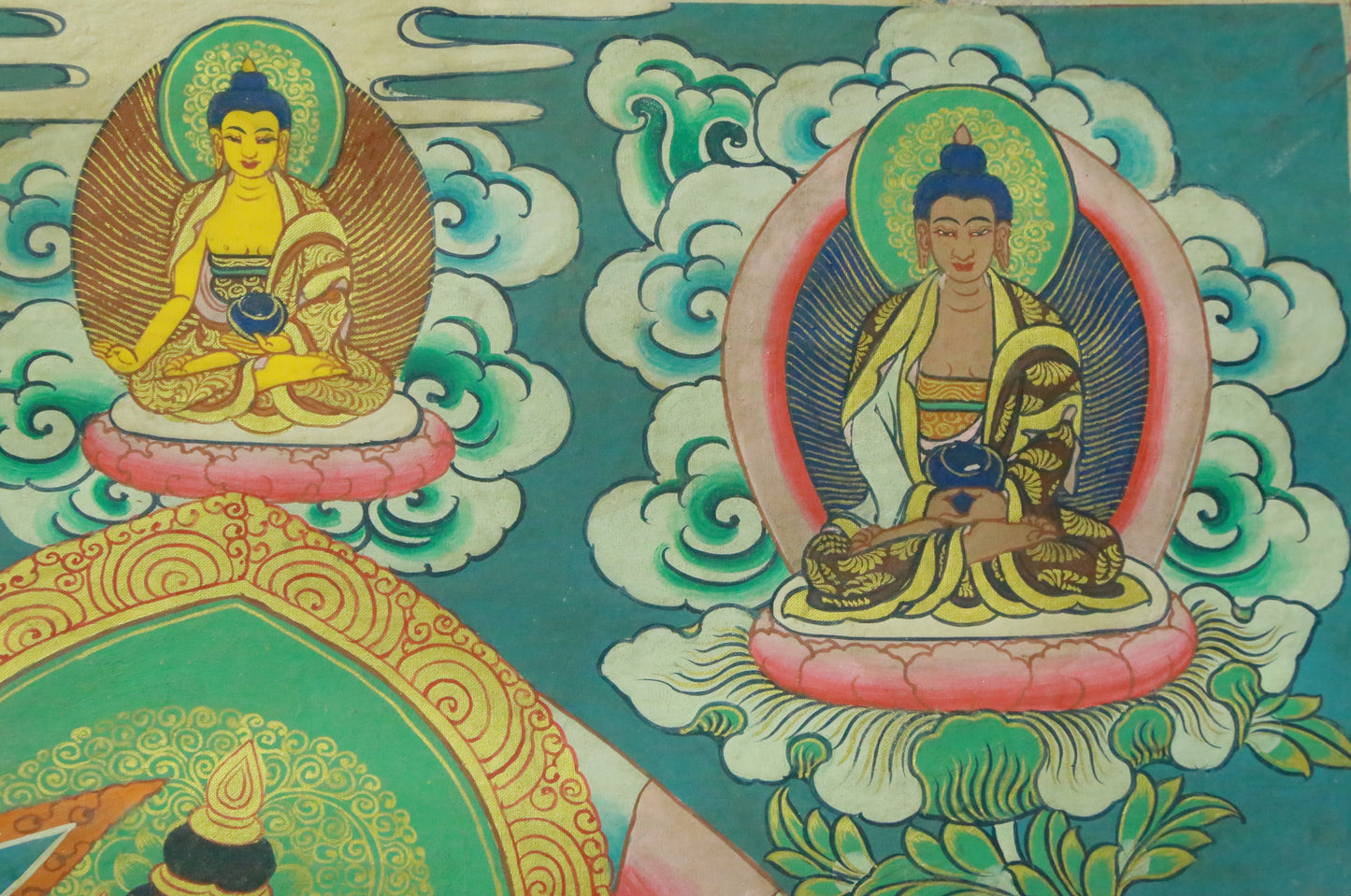 An Exquiste Painted Gold Manjusri Thangka