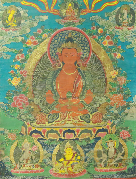 An Exquiste Painted Gold Amitabha Buddha Thangka