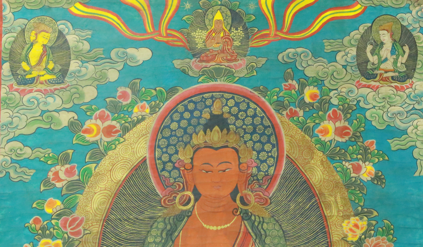 An Exquiste Painted Gold Amitabha Buddha Thangka