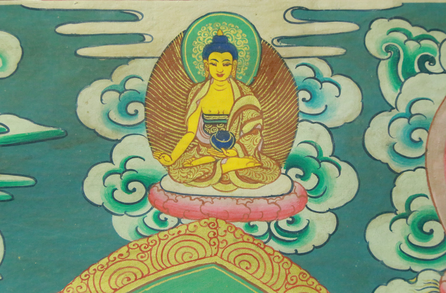 An Exquiste Painted Gold Manjusri Thangka