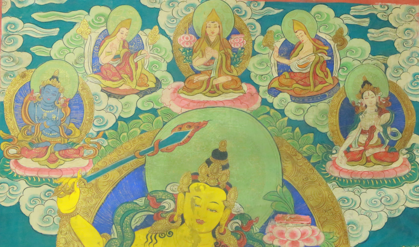 An Exquiste Painted Gold Manjusri Thangka