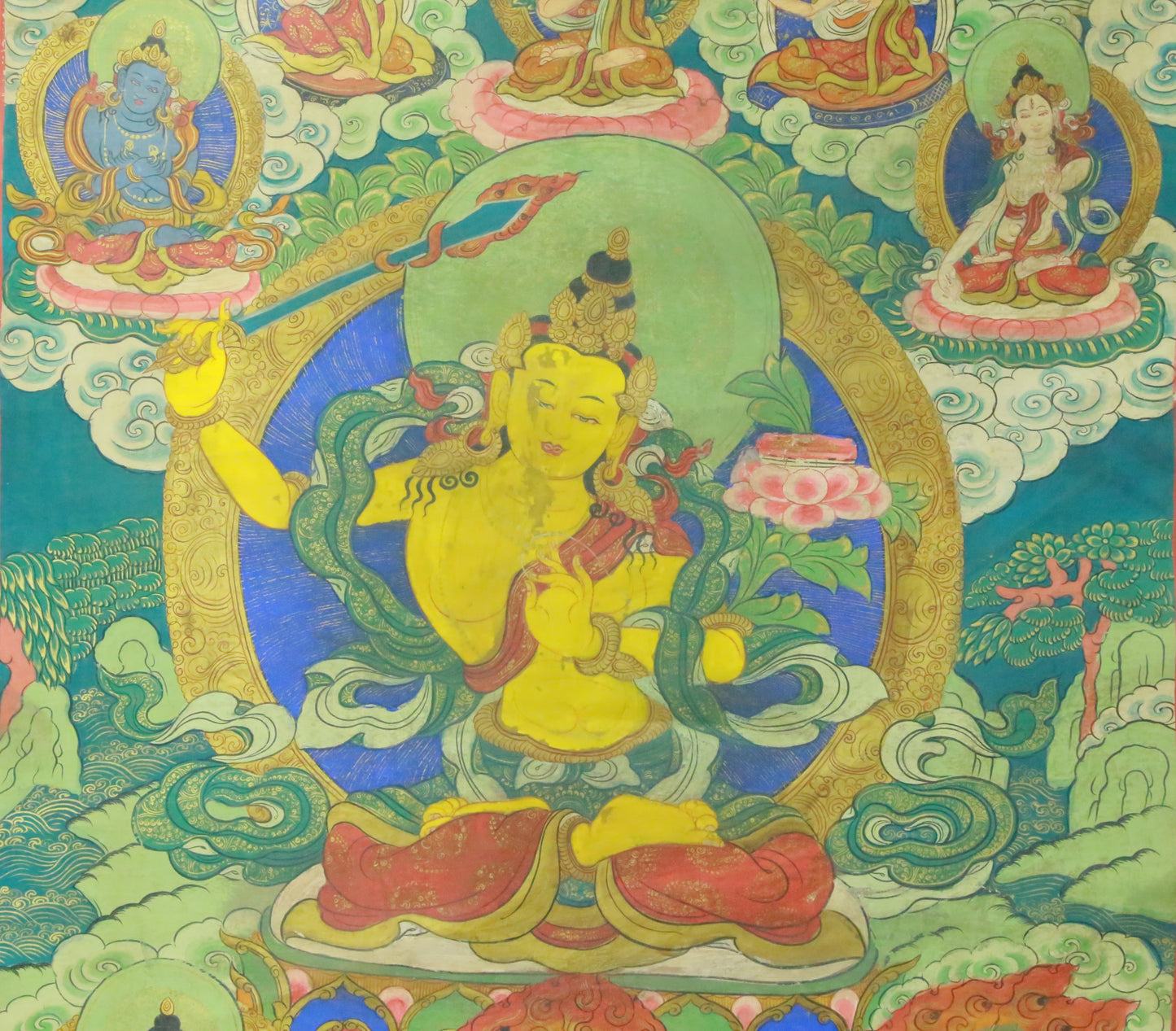 An Exquiste Painted Gold Manjusri Thangka