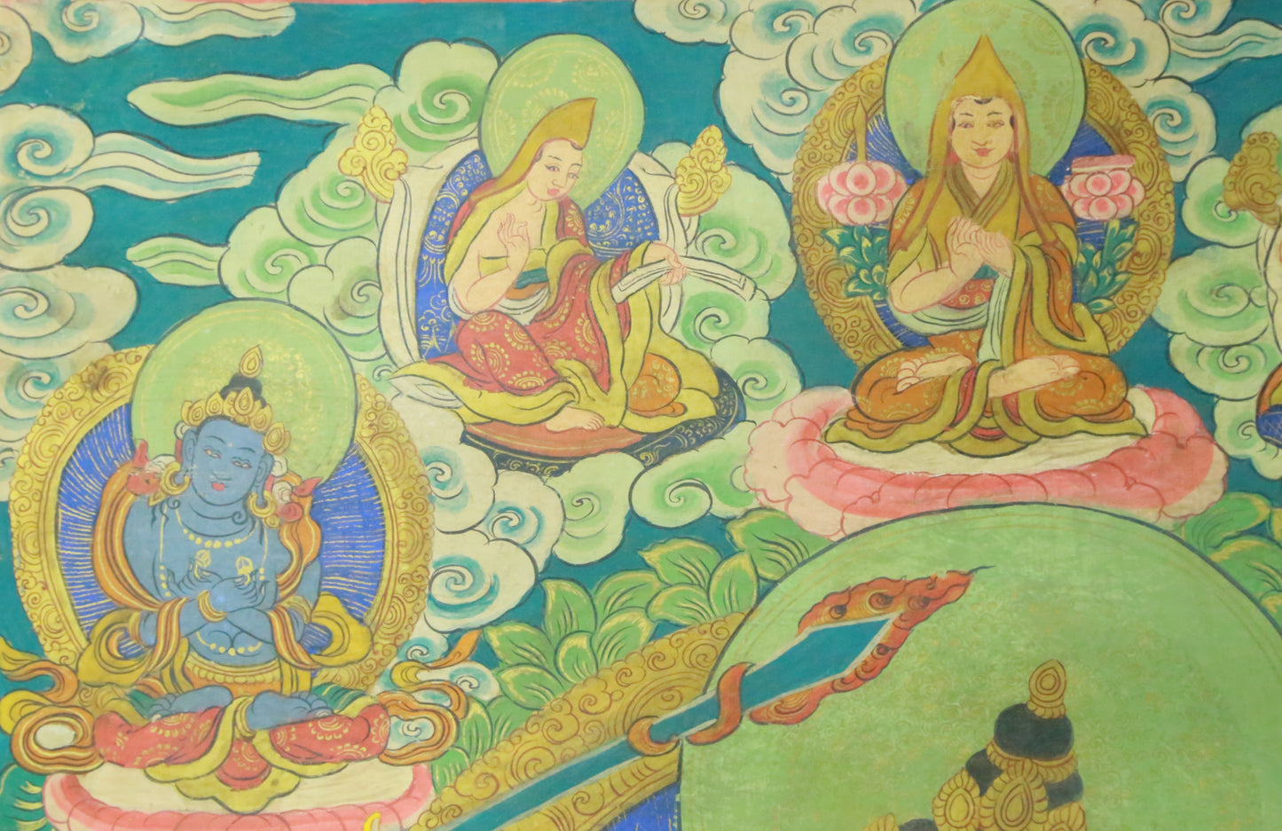 An Exquiste Painted Gold Manjusri Thangka