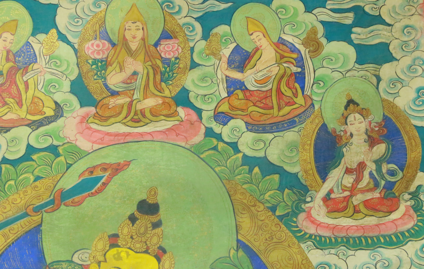 An Exquiste Painted Gold Manjusri Thangka