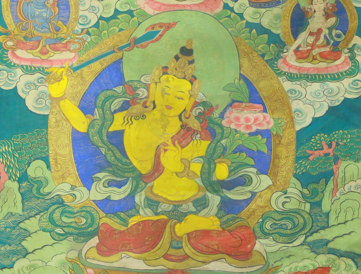 An Exquiste Painted Gold Manjusri Thangka