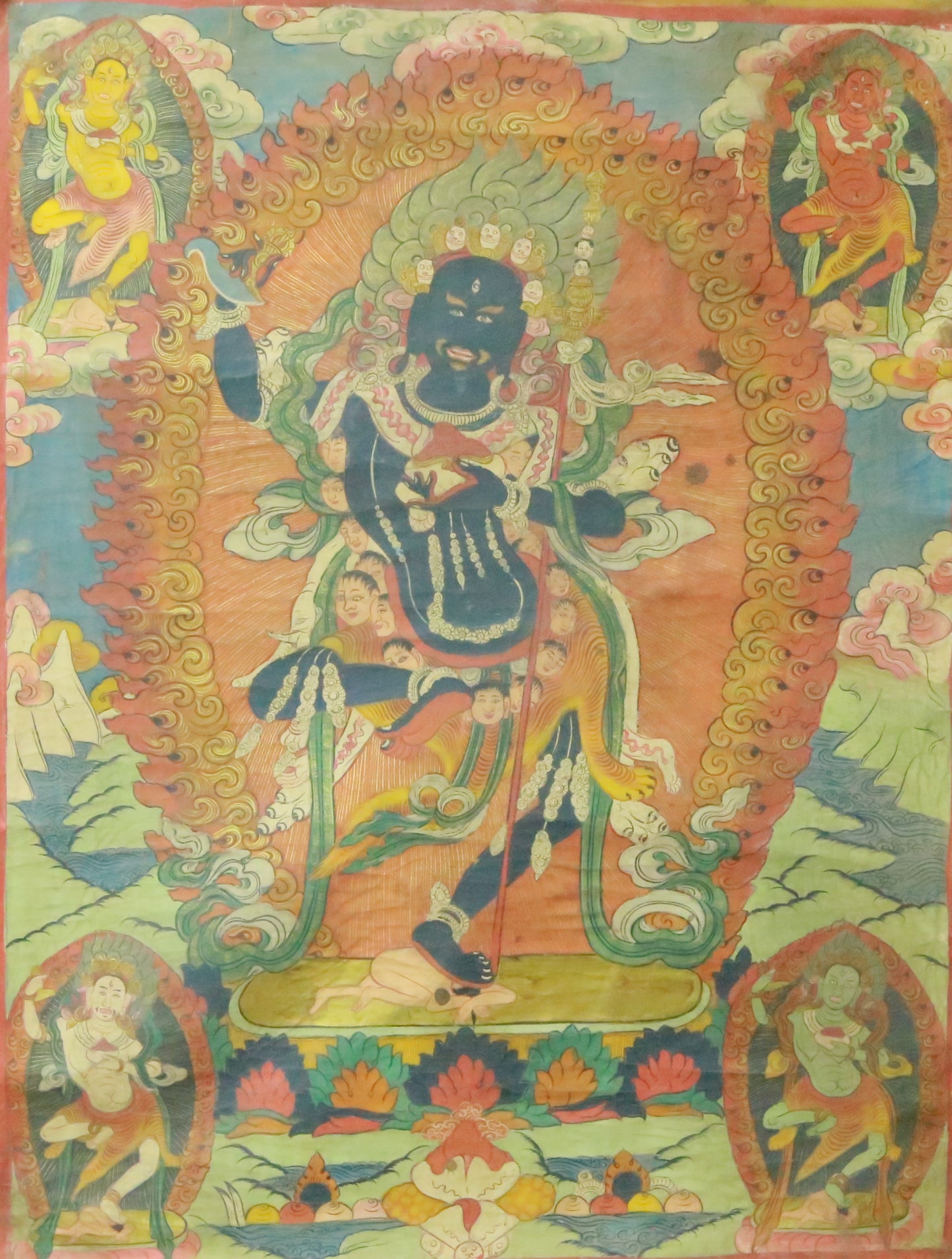 An Exquiste Painted Gold Vajra Thangka