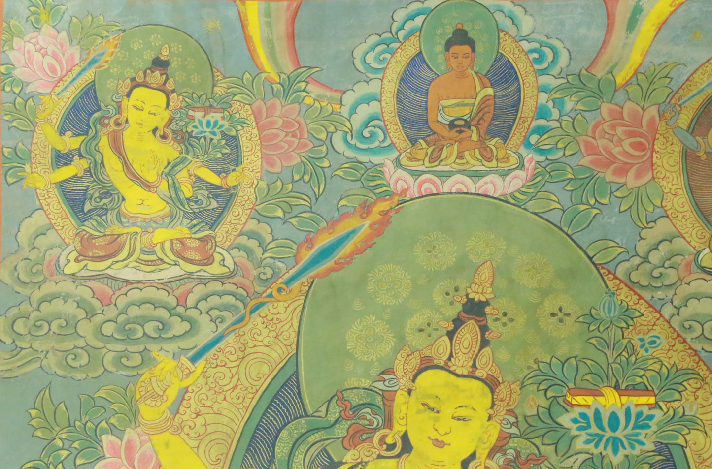 An Exquiste Painted Gold Manjusri Thangka