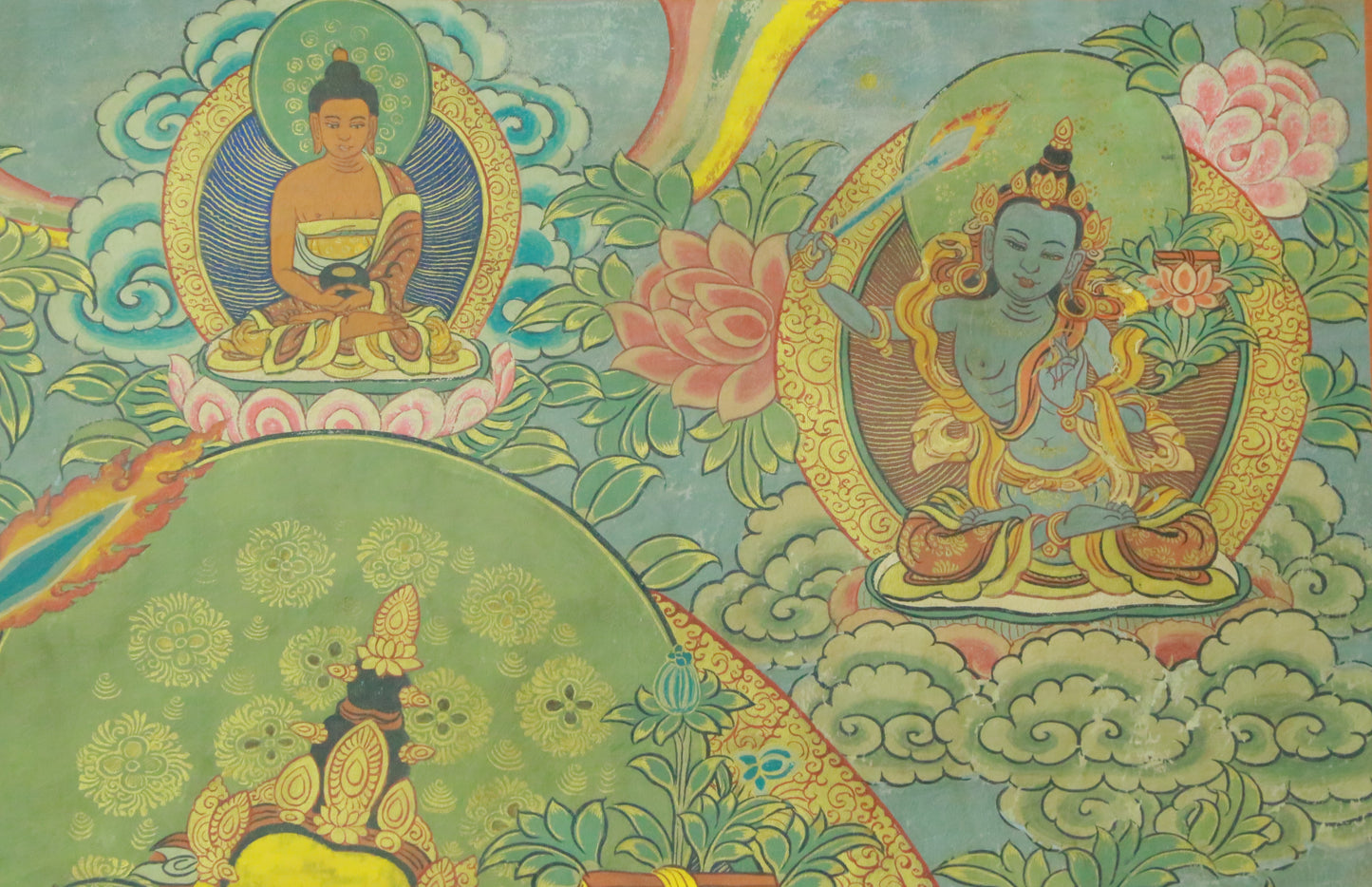 An Exquiste Painted Gold Manjusri Thangka