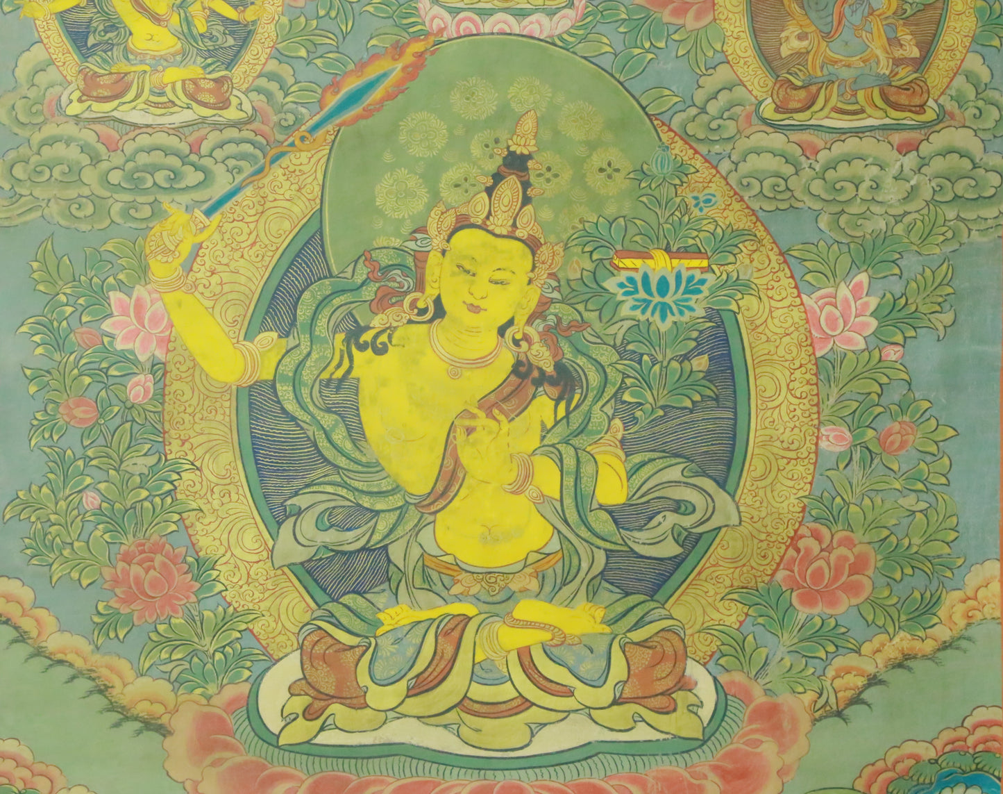 An Exquiste Painted Gold Manjusri Thangka