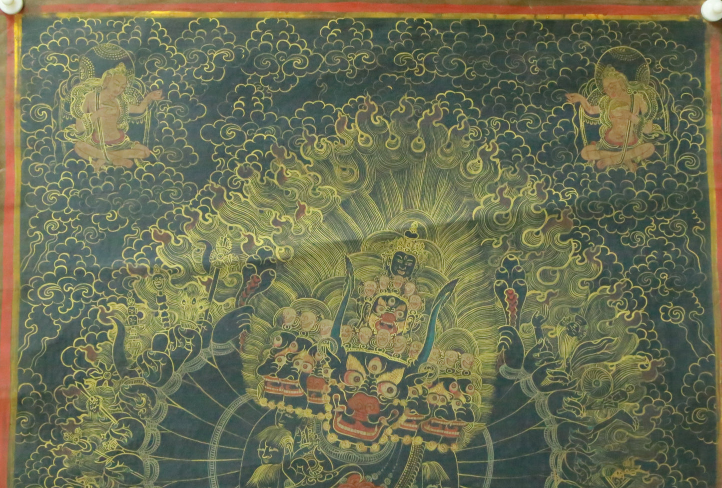 An Exquiste Painted Gold Mahakala Thangka